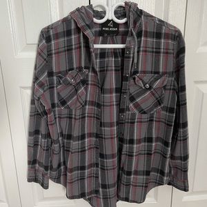 Grey Plaid Hooded Shirt